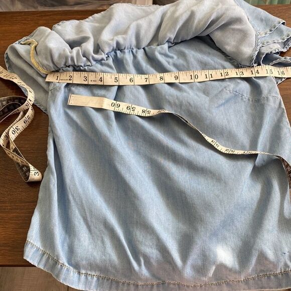 A3 Women's Chelsea28 Tencel Chambray Asymmetrical One Shoulder Ruffled Crop Top - Picture 5 of 8